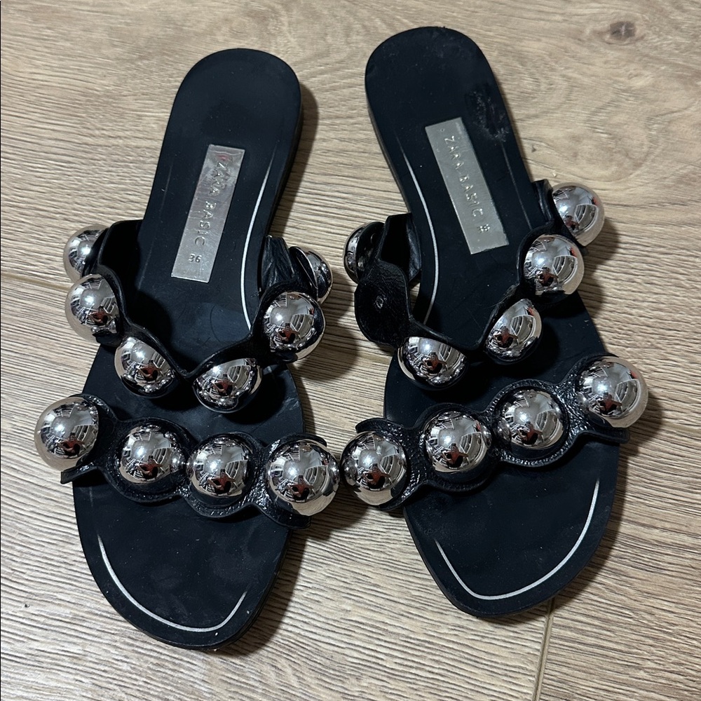 Zara Black Sandals with Metallic Spheres